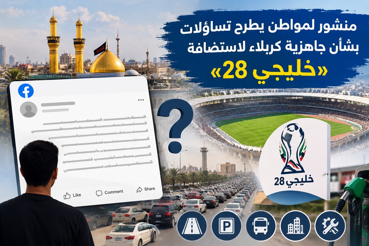 منشور لمواطن يطرح تساؤلات بشأن جاهزية كربلاء لاستضافة «خليجي 28»